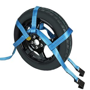 Set of 2 Tow Dolly Straps with Flat Hook, Blue Adjustable Tow Dolly Straps, Fits Most 16-20" Tires Webbing Ratchet Straps