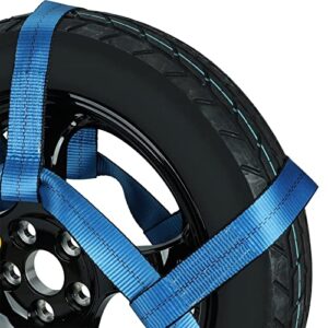 Set of 2 Tow Dolly Straps with Flat Hook, Blue Adjustable Tow Dolly Straps, Fits Most 16-20" Tires Webbing Ratchet Straps