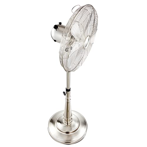 TinaMros 16'' Metal Pedestal Fan quiet, Standing Fan, High Velocity 3-Speed and Adjustable Height for Bedroom, Living Room, shop, Home, Office & College Dorm (Brushed Nickel)