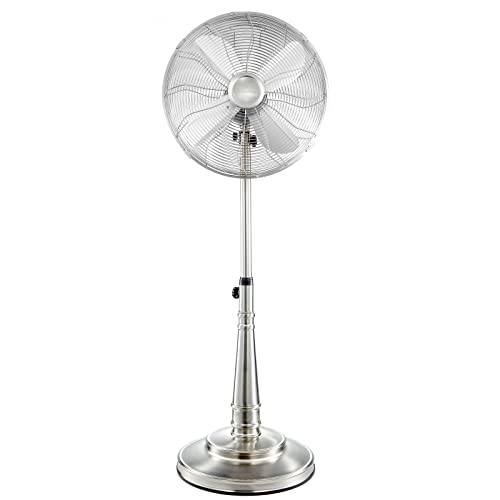 TinaMros 16'' Metal Pedestal Fan quiet, Standing Fan, High Velocity 3-Speed and Adjustable Height for Bedroom, Living Room, shop, Home, Office & College Dorm (Brushed Nickel)