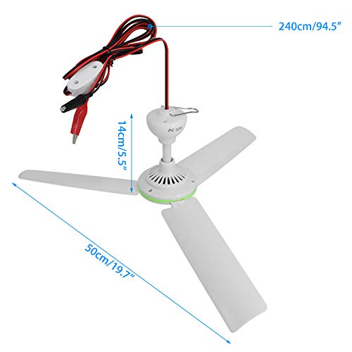 EXDOLL Portable Ceiling Fan 12V DC Mini Hanging Fan 19.7” Silent Camping Tent Hanging Fan Mute Energy-Saving Fans Bedroom Breeze Gazebo Fan Battery Powered