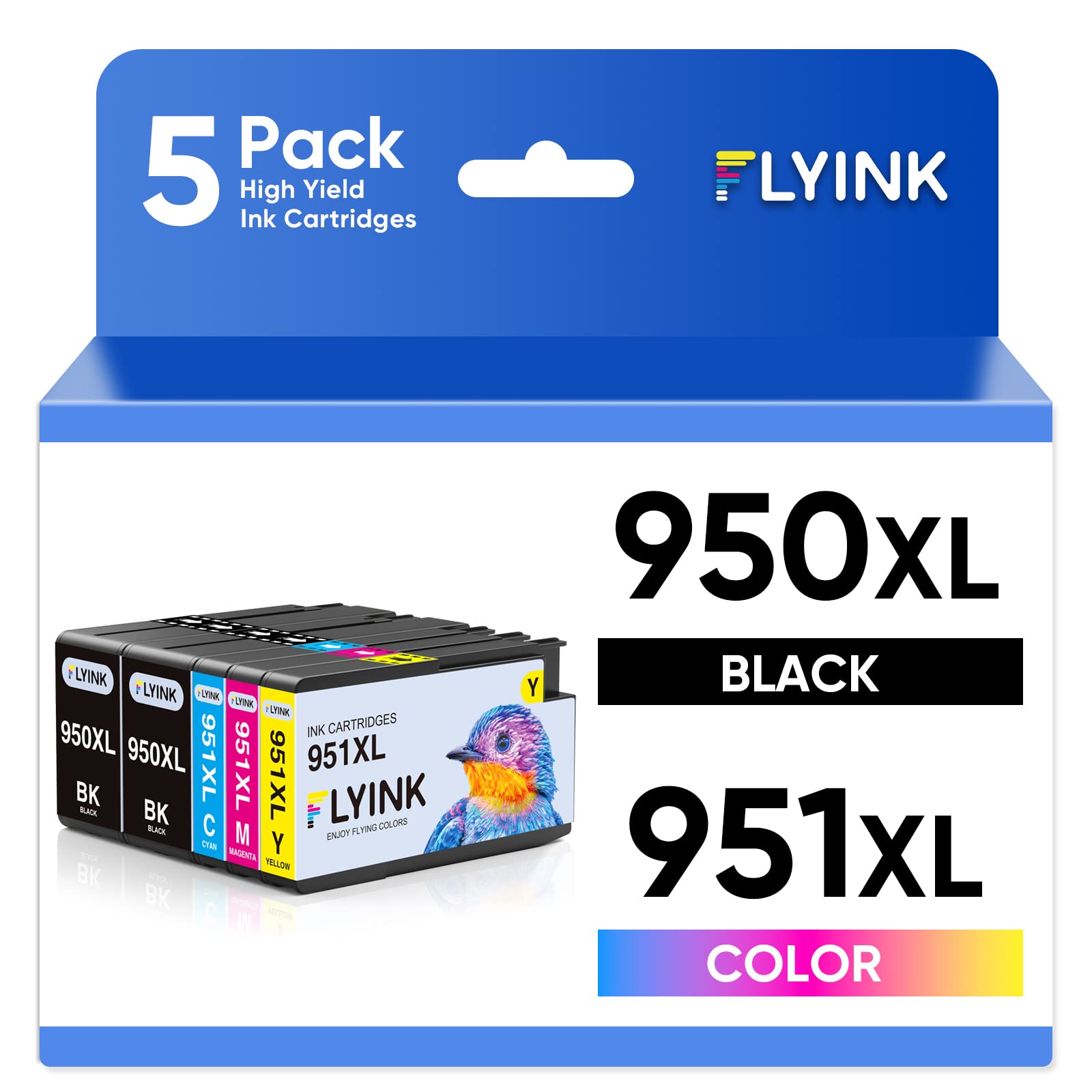 FLYINK 950xl 951xl Ink Cartridges Color Combo 5Pack for HP OfficeJet Pro 8600 8610 8620 8625 Printer