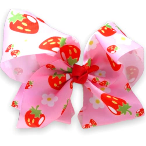 BOWS BOWS 8" Inches Jumbo Handmade Grosgrain Ribbon HairBow Alligator Clip Pink Strawberry Woman Girls Bows Hairclip