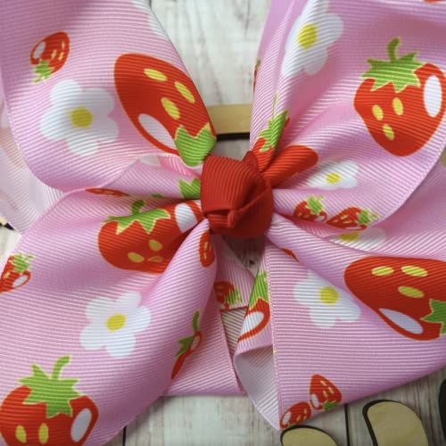 BOWS BOWS 8" Inches Jumbo Handmade Grosgrain Ribbon HairBow Alligator Clip Pink Strawberry Woman Girls Bows Hairclip