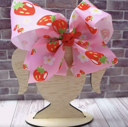 BOWS BOWS 8" Inches Jumbo Handmade Grosgrain Ribbon HairBow Alligator Clip Pink Strawberry Woman Girls Bows Hairclip