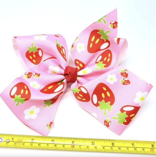 BOWS BOWS 8" Inches Jumbo Handmade Grosgrain Ribbon HairBow Alligator Clip Pink Strawberry Woman Girls Bows Hairclip