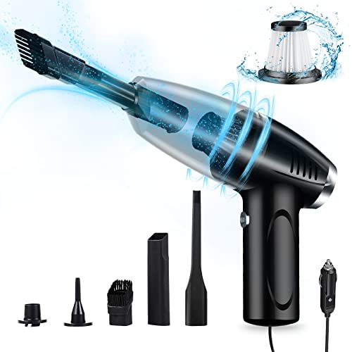 Howtine Portable Car Vacuum Cleaner - High Power 8000PA Suction, 15Ft Corded Handheld Whole Car Detailing Vacuum with Multi-nozzles and Air Blower for Wet, Dry, Pet Hair