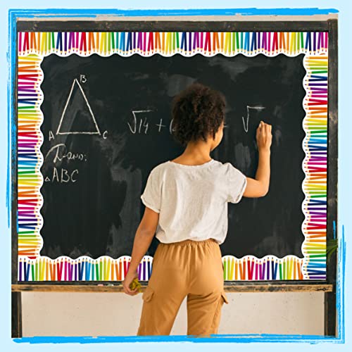 60 Feet Bulletin Board Borders, Scalloped Rolled Border Trim with Pencil Patterns for School, Classroom & Offices