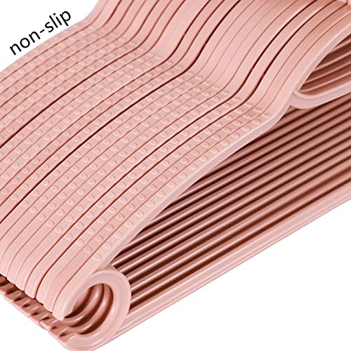 Plastic Clothes Hangers,60 Pack No Shoulder Bumps Suit Hangers Ultra Slim Space Saving Sturdy Durable Non-Slip Hangers for Sweaters,Coat,Jackets,Pants,Shirts,Dresses,Pink