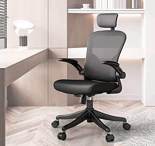 NOXXON Ergonomic Office Chair,Office Chair,High Back Tilt Ergonomic Home Office Desk Chair Black Adjustable Height Computer Chair with Flip Up Arms & Headrest & Lumbar Support & Rolling Wheels