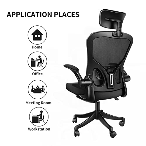 NOXXON Ergonomic Office Chair,Office Chair,High Back Tilt Ergonomic Home Office Desk Chair Black Adjustable Height Computer Chair with Flip Up Arms & Headrest & Lumbar Support & Rolling Wheels