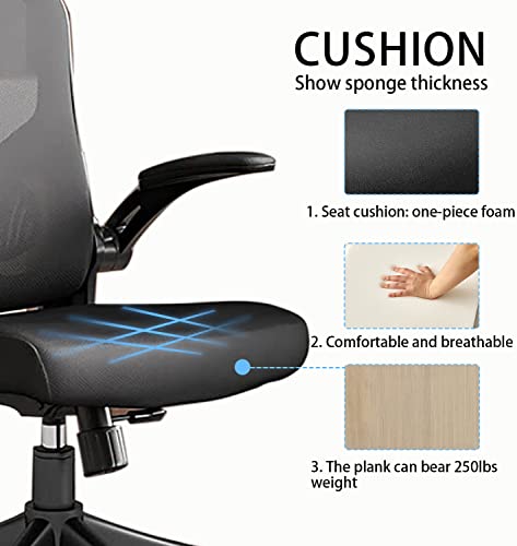 NOXXON Ergonomic Office Chair,Office Chair,High Back Tilt Ergonomic Home Office Desk Chair Black Adjustable Height Computer Chair with Flip Up Arms & Headrest & Lumbar Support & Rolling Wheels