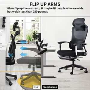 NOXXON Ergonomic Office Chair,Office Chair,High Back Tilt Ergonomic Home Office Desk Chair Black Adjustable Height Computer Chair with Flip Up Arms & Headrest & Lumbar Support & Rolling Wheels