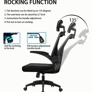 NOXXON Ergonomic Office Chair,Office Chair,High Back Tilt Ergonomic Home Office Desk Chair Black Adjustable Height Computer Chair with Flip Up Arms & Headrest & Lumbar Support & Rolling Wheels