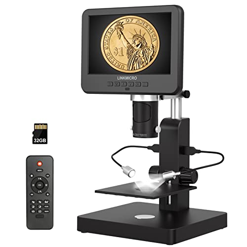 LINKMICRO 3 Lens HDMI Digital Microscope Adult Kids 2000X LM246S 7'' IPS Error Coin Microscope Full View of Coins UHD 2160P, STEM Biological Microscope Kit, Windows, 32G SD Card