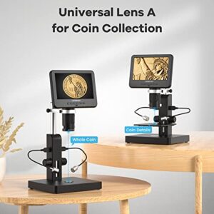 LINKMICRO 3 Lens HDMI Digital Microscope Adult Kids 2000X LM246S 7'' IPS Error Coin Microscope Full View of Coins UHD 2160P, STEM Biological Microscope Kit, Windows, 32G SD Card