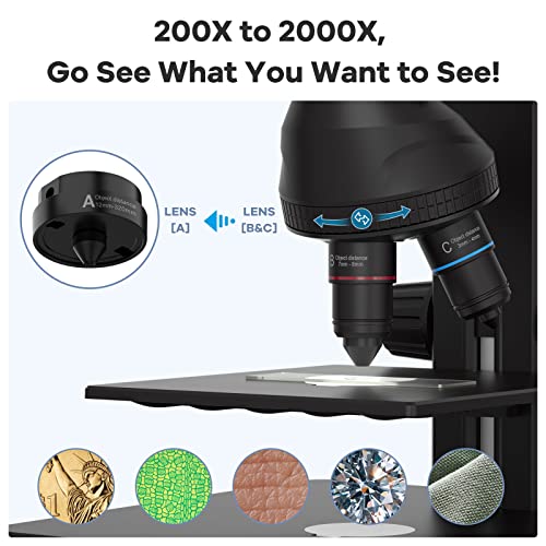 LINKMICRO 3 Lens HDMI Digital Microscope Adult Kids 2000X LM246S 7'' IPS Error Coin Microscope Full View of Coins UHD 2160P, STEM Biological Microscope Kit, Windows, 32G SD Card