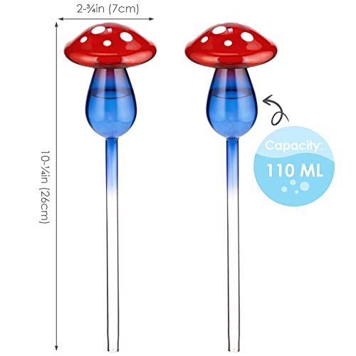 NiHome Mushroom Aqua Spike Self-Watering Bulb 2-Pack 10" Long Gradient Red Blue Hand-Blown Glass Globe Pot Plant Waterer for Home Indoor Outdoor Garden Patio Hanging Flower Automatic Irrigation System