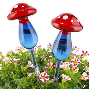 nihome mushroom aqua spike self-watering bulb 2-pack 10" long gradient red blue hand-blown glass globe pot plant waterer for home indoor outdoor garden patio hanging flower automatic irrigation system