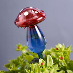 NiHome Mushroom Aqua Spike Self-Watering Bulb 2-Pack 10" Long Gradient Red Blue Hand-Blown Glass Globe Pot Plant Waterer for Home Indoor Outdoor Garden Patio Hanging Flower Automatic Irrigation System