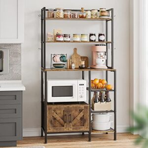 EnHomee 6-Tier Kitchen Bakers Rack with Hutch, Industrial Microwave Oven Stand with Shelves, Utility Storage Shelf with Cabinet & 8 Hooks, Hutch, Rustic Brown