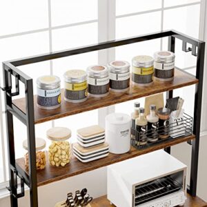 EnHomee 6-Tier Kitchen Bakers Rack with Hutch, Industrial Microwave Oven Stand with Shelves, Utility Storage Shelf with Cabinet & 8 Hooks, Hutch, Rustic Brown