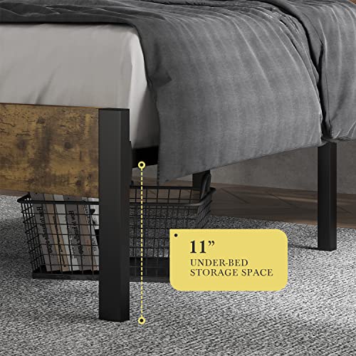 HOOMIC Full Size Platform Bed Frame with Wooden Headboard and Footboard, Rustic Country Style Mattress Foundation, Metal Slats, No Box Spring Needed, Easy Assembly, Noise Free, Black&Brown