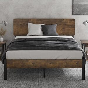 HOOMIC Full Size Platform Bed Frame with Wooden Headboard and Footboard, Rustic Country Style Mattress Foundation, Metal Slats, No Box Spring Needed, Easy Assembly, Noise Free, Black&Brown