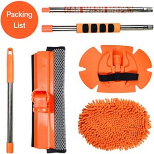 AgiiMan Car Wash Brush with Long Handle - 3 in 1 Car Cleaning Mop, Chenille Microfiber Mitt Set, Adjustable Length 24in-43in Glass Scrabber Vehicle Cleaner Kit, Orange