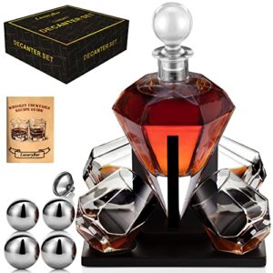 diamond whiskey decanter set with glasses 4 chillball, whiskey decanter sets for men liquor decanter whiskey set luxurybar bourbon decanters for alcohol tequila scotch vodka, whiskey gifts for men dad