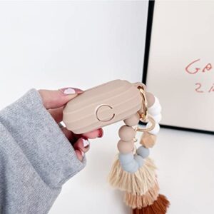 AirPod Pro Case,Gtinna Fashion Cute Stripe AirPod Pro Cover Case,Soft Silicone Case for Apple AirPod Pro Wireless Charging Case with Silicone Beaded Bracelet Tassel Keychain Accessorie (Khaki)