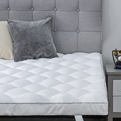 Full Mattress Topper, Comfort Cooling 3D Snow Down Alternative, Soft Fluffy Top for Back Pain, Thick Mattress Pad with Adjustable Straps