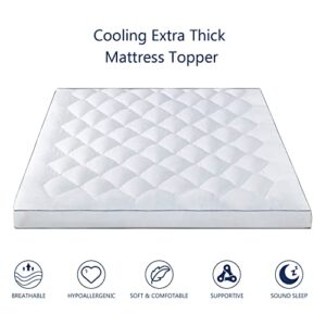 Full Mattress Topper, Comfort Cooling 3D Snow Down Alternative, Soft Fluffy Top for Back Pain, Thick Mattress Pad with Adjustable Straps