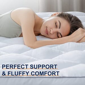 Full Mattress Topper, Comfort Cooling 3D Snow Down Alternative, Soft Fluffy Top for Back Pain, Thick Mattress Pad with Adjustable Straps