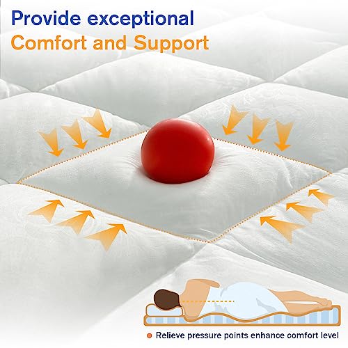 Full Mattress Topper, Comfort Cooling 3D Snow Down Alternative, Soft Fluffy Top for Back Pain, Thick Mattress Pad with Adjustable Straps