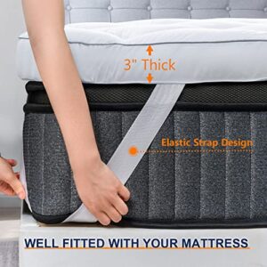 Full Mattress Topper, Comfort Cooling 3D Snow Down Alternative, Soft Fluffy Top for Back Pain, Thick Mattress Pad with Adjustable Straps