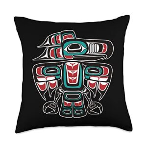 native art northwest pacific haida tlingit native raven totem throw pillow, 18x18, multicolor