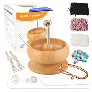 hobbyworker the upgrade version wooden bead spinner with 2 pcs big needles,8000 pcs seed beads and 1 surprise gift pack for jewelry making tools,quickly stringing beads tool