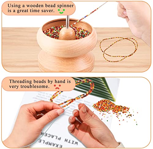 hobbyworker The Upgrade Version Wooden Bead Spinner with 2 Pcs Big Needles,8000 Pcs Seed Beads and 1 Surprise Gift Pack for Jewelry Making Tools,Quickly Stringing Beads Tool