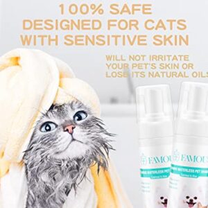 FAMOUS Waterless Cat Shampoo, Dry Shampoo for Cats, Rinse Free and Relieves Hairballs, for Smelly Pets, Natural Ingredients Pet Shampoo Without Alcohol, No Water or Rinses Needed