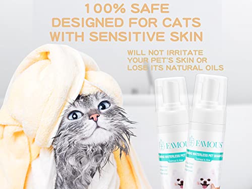 FAMOUS Waterless Cat Shampoo, Dry Shampoo for Cats, Rinse Free and Relieves Hairballs, for Smelly Pets, Natural Ingredients Pet Shampoo Without Alcohol, No Water or Rinses Needed