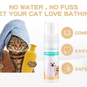 FAMOUS Waterless Cat Shampoo, Dry Shampoo for Cats, Rinse Free and Relieves Hairballs, for Smelly Pets, Natural Ingredients Pet Shampoo Without Alcohol, No Water or Rinses Needed