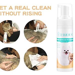 FAMOUS Waterless Cat Shampoo, Dry Shampoo for Cats, Rinse Free and Relieves Hairballs, for Smelly Pets, Natural Ingredients Pet Shampoo Without Alcohol, No Water or Rinses Needed