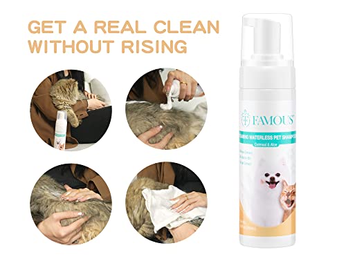 FAMOUS Waterless Cat Shampoo, Dry Shampoo for Cats, Rinse Free and Relieves Hairballs, for Smelly Pets, Natural Ingredients Pet Shampoo Without Alcohol, No Water or Rinses Needed