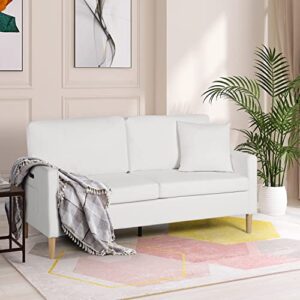 AILEEKISS 66" W Loveseat Sofa with 2 USB Mid Century Modern Love Seats PU Leather Furniture Tufted Upholstered Love Seat Couch for Living Room Office Apartment Bedroom (White)