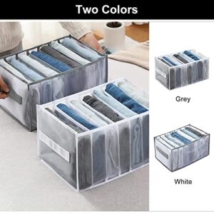 Wardrobe Clothes Organizer for Jeans |5pcs White Drawer Organizer for Clothing |Easy To Clean,Save Space Drawer Dividers For Clothes |7 Grids Clothes Organizer for Folded Pants,Trousers（Handle）