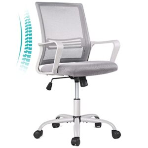 office chair, desk chair ergonomic mesh office chair mesh grey computer chair, home office desk chairs with wheels, mid back office desk chair rolling swivel task chair with lumbar support armrests