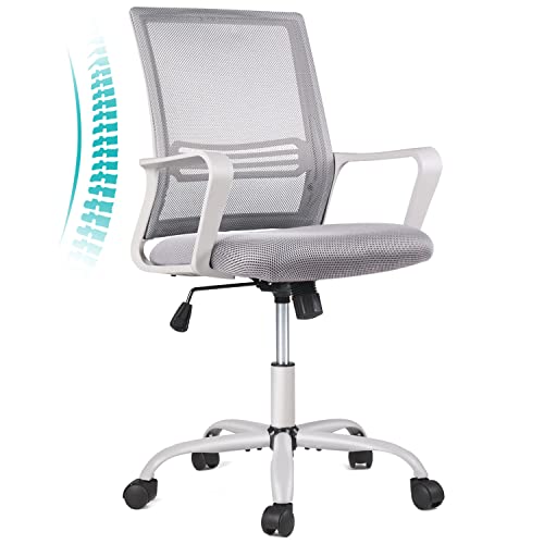 Office Chair, Desk Chair Ergonomic Mesh Office Chair Mesh Grey Computer Chair, Home Office Desk Chairs with Wheels, Mid Back Office Desk Chair Rolling Swivel Task Chair with Lumbar Support Armrests