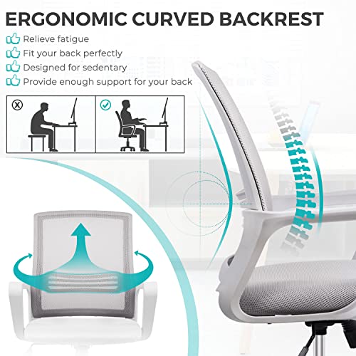 Office Chair, Desk Chair Ergonomic Mesh Office Chair Mesh Grey Computer Chair, Home Office Desk Chairs with Wheels, Mid Back Office Desk Chair Rolling Swivel Task Chair with Lumbar Support Armrests