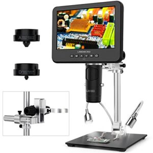 3 lens 7 inch hdmi digital microscope 2000x for soldering with 13'' arm boom stand linkmicro lm246ms uhd 2160p error coin microscope full view of coins, microscope kit for adults, pcb repair diy